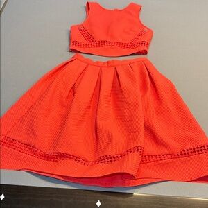 Coral Sleeveless Crop Top and Skirt Set